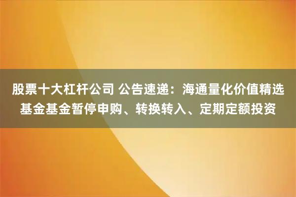 股票十大杠杆公司 公告速递：海通量化价值精选基金基金暂停申购、转换转入、定期定额投资